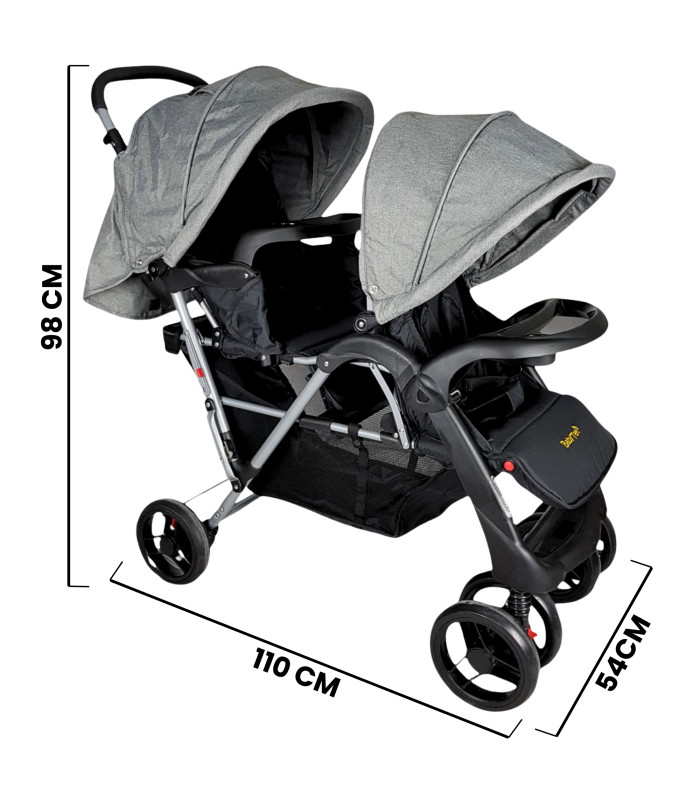 Foto 5 pulgar | Carriola Gemelar Para Bebe, Ruedas Con Freno, Plegable, Reclinable Gris