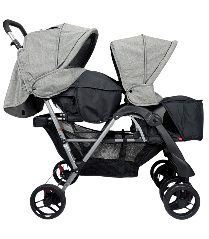 Foto 7 | Carriola Gemelar Para Bebe, Ruedas Con Freno, Plegable, Reclinable Gris