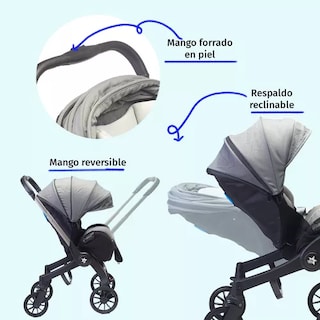 Foto 3 | Carriola Para Bebé Starkids Lyra Convertible A Autoasiento Gris