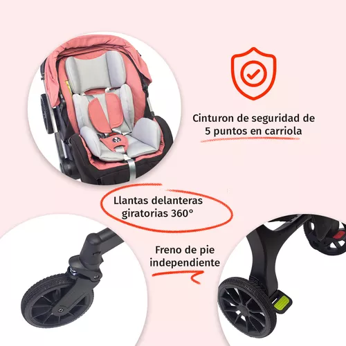 Foto 5 pulgar | Carriola Para Bebé Starkids Lyra Convertible A Autoasiento Rosa