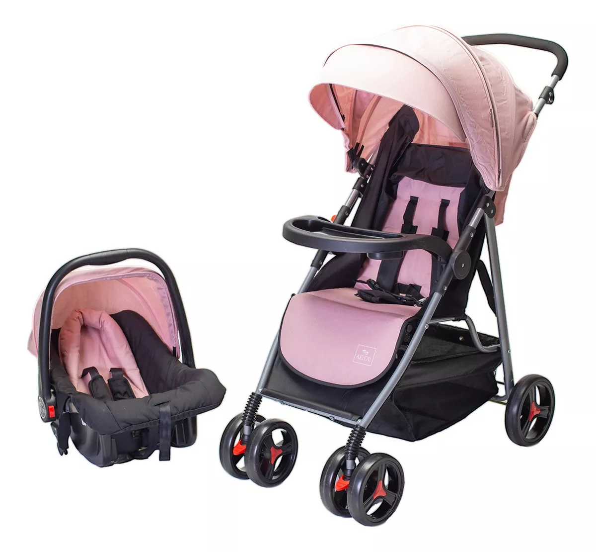 Carriola Para Bebé Aeiou Suiza Con Portabebé De Paseo Pink/gray