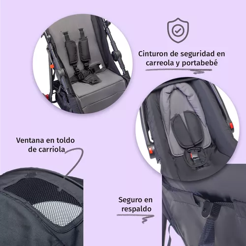 Foto 7 | Carriola Para Bebé Aeiou Francia Reclinable Con Portabebé Black/gray