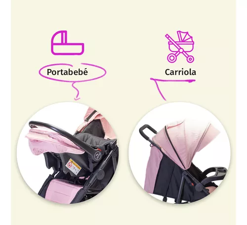 Foto 3 pulgar | Carriola Para Bebé Aeiou Francia Reclinable Con Portabebé Pink/gray
