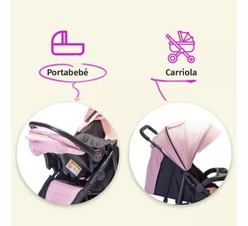 Foto 2 | Carriola Para Bebé Aeiou Francia Reclinable Con Portabebé Pink/gray
