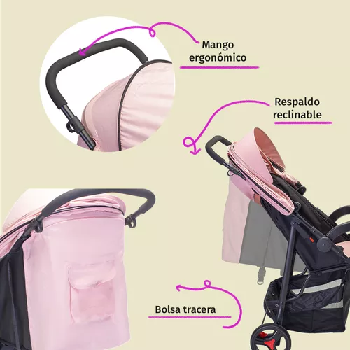 Foto 4 pulgar | Carriola Para Bebé Aeiou Francia Reclinable Con Portabebé Pink/gray
