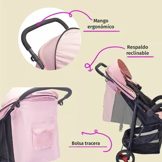 Foto 3 | Carriola Para Bebé Aeiou Francia Reclinable Con Portabebé Pink/gray