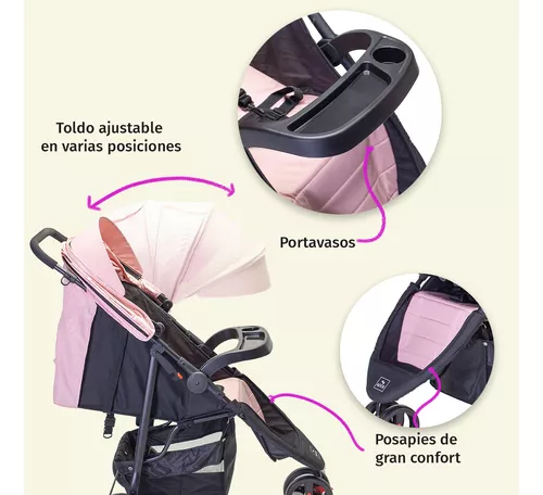 Foto 6 pulgar | Carriola Para Bebé Aeiou Francia Reclinable Con Portabebé Pink/gray