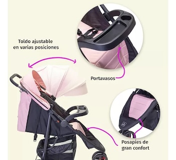 Foto 5 | Carriola Para Bebé Aeiou Francia Reclinable Con Portabebé Pink/gray