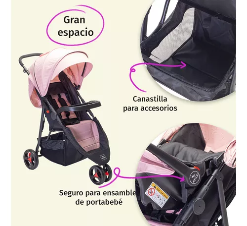 Foto 7 pulgar | Carriola Para Bebé Aeiou Francia Reclinable Con Portabebé Pink/gray