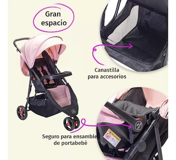 Foto 6 | Carriola Para Bebé Aeiou Francia Reclinable Con Portabebé Pink/gray
