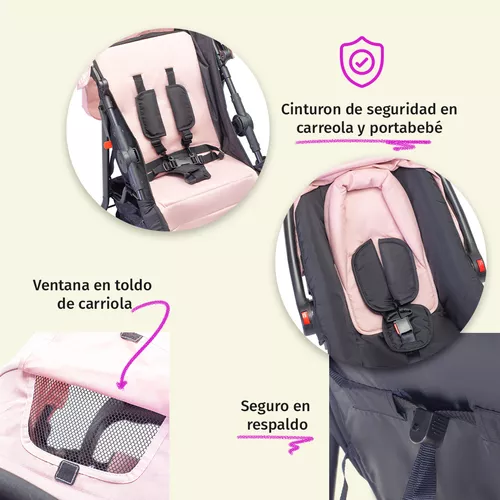 Foto 8 pulgar | Carriola Para Bebé Aeiou Francia Reclinable Con Portabebé Pink/gray