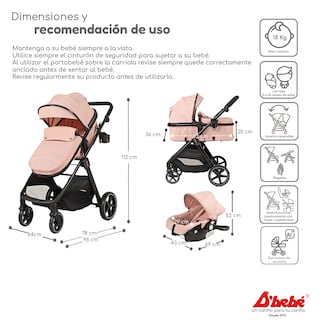 Foto 6 | Carriola Sistema de Viaje D' Bebé King Rosa