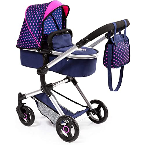 Cochecito De Muñecas Bayer Design Baby City Vario Azul Y Rosa Con Corazones - Venta Internacional.