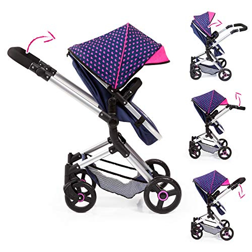 Foto 2 | Cochecito De Muñecas Bayer Design Baby City Vario Azul Y Rosa Con Corazones - Venta Internacional.