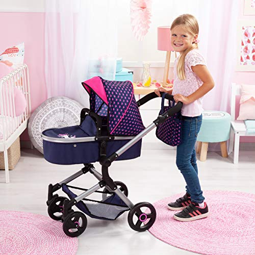 Foto 5 | Cochecito De Muñecas Bayer Design Baby City Vario Azul Y Rosa Con Corazones - Venta Internacional.