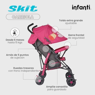 Foto 3 | Carriola De Bastón Infanti Skit Safari Ligera Y Portátil Rosa
