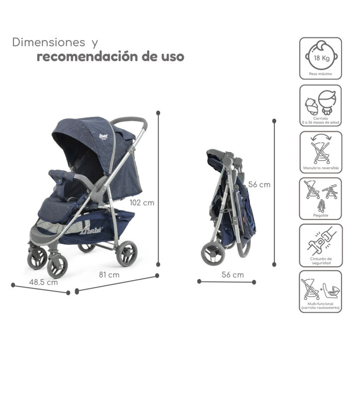 Foto 5 pulgar | Carriola De Viaje Plegable Con Portabebe Manubrio Reverisble