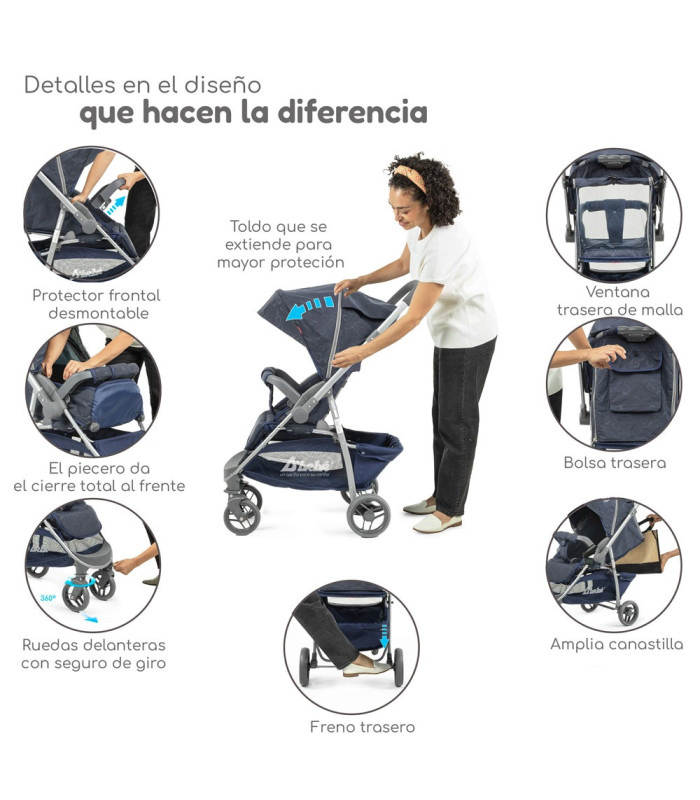 Foto 6 pulgar | Carriola De Viaje Plegable Con Portabebe Manubrio Reverisble