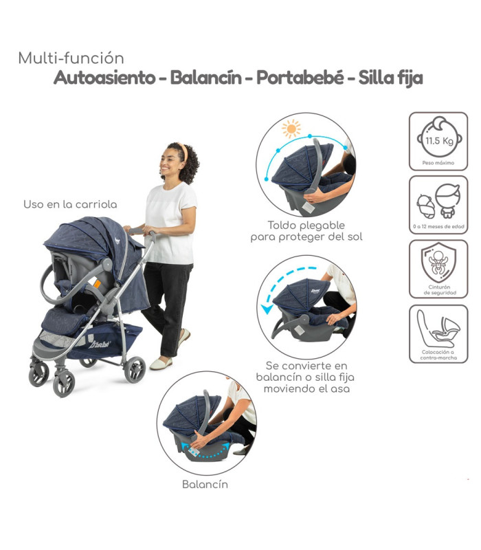 Foto 7 pulgar | Carriola De Viaje Plegable Con Portabebe Manubrio Reverisble