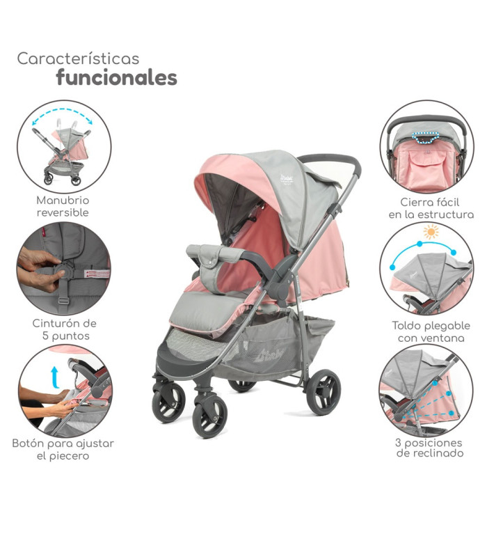 Foto 4 pulgar | Carriola De Viaje Plegable Con Portabebe Manubrio Reverisble