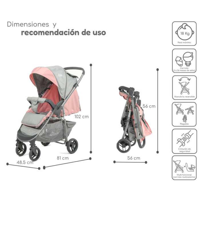 Foto 5 pulgar | Carriola De Viaje Plegable Con Portabebe Manubrio Reverisble