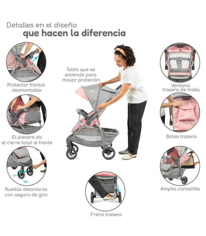 Foto 5 | Carriola De Viaje Plegable Con Portabebe Manubrio Reverisble