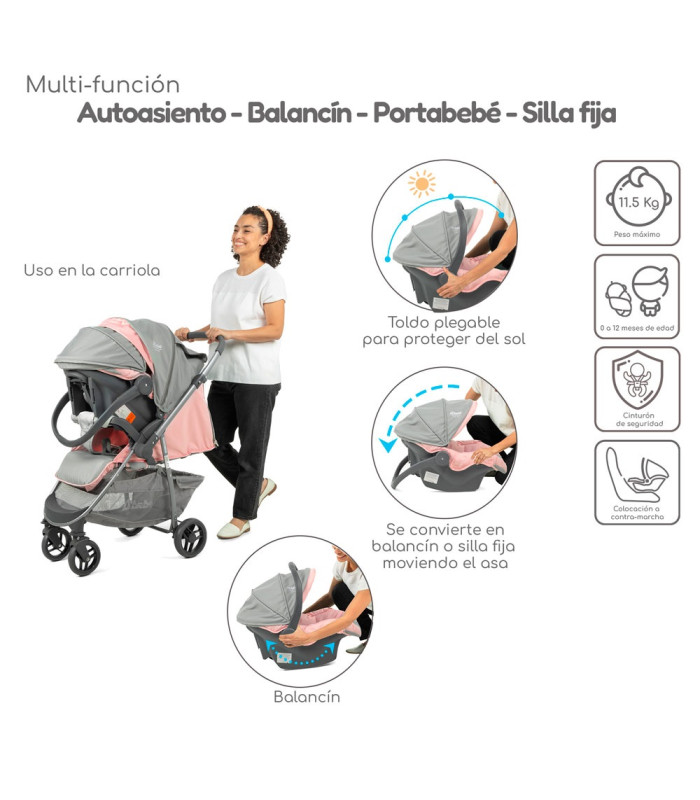 Foto 7 pulgar | Carriola De Viaje Plegable Con Portabebe Manubrio Reverisble