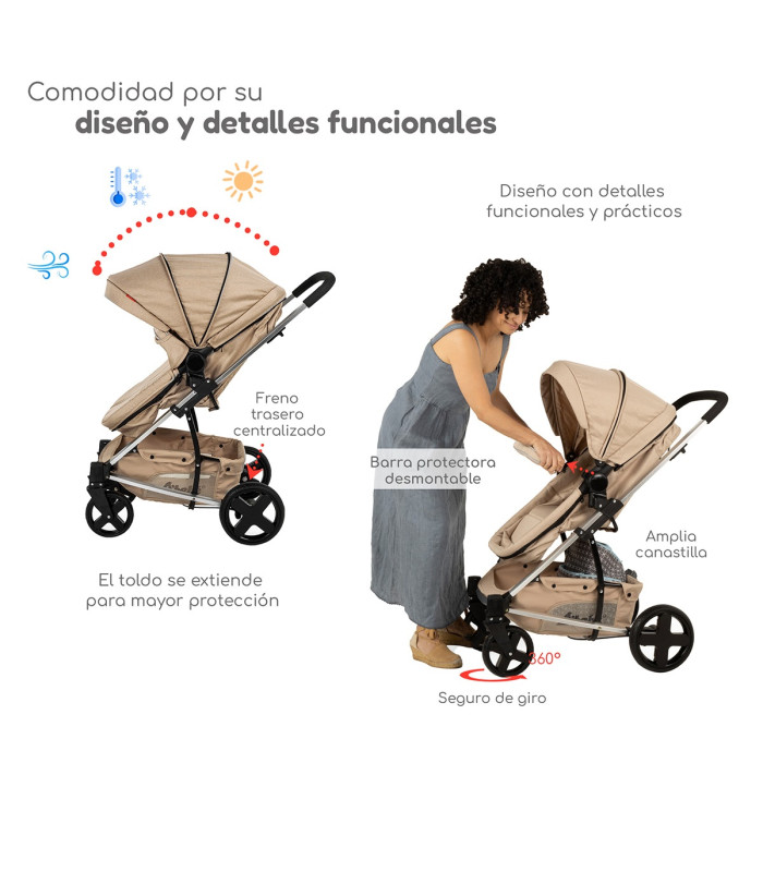 Foto 4 pulgar | Carriola De Viaje Para Bebe Plegable Ligera Con Portabebe - Beige