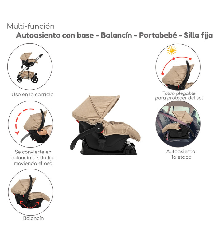 Foto 5 pulgar | Carriola De Viaje Para Bebe Plegable Ligera Con Portabebe - Beige