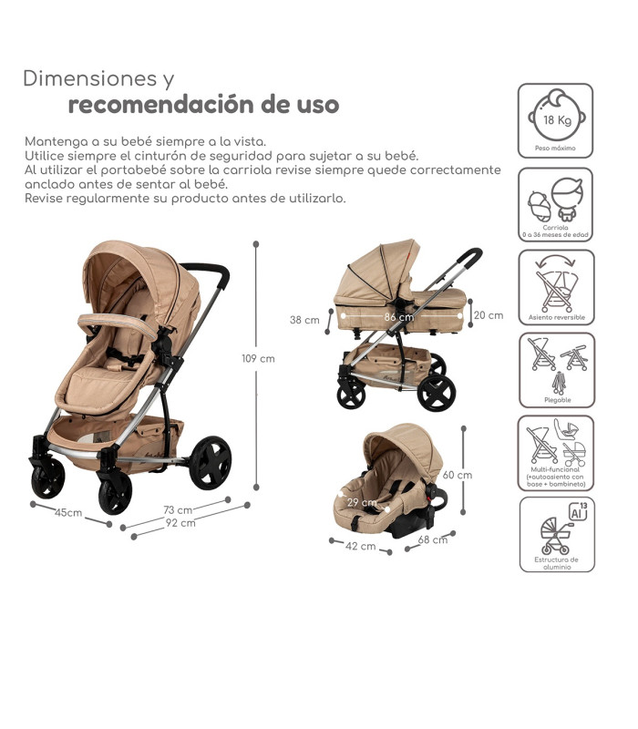 Foto 6 pulgar | Carriola De Viaje Para Bebe Plegable Ligera Con Portabebe - Beige