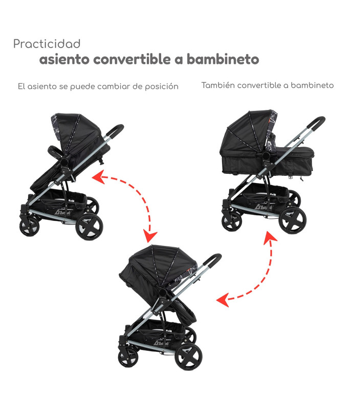 Foto 3 pulgar | Carriola de Viaje para Bebe Plegable con Portabebe Negro