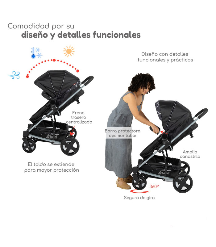 Foto 4 pulgar | Carriola de Viaje para Bebe Plegable con Portabebe Negro