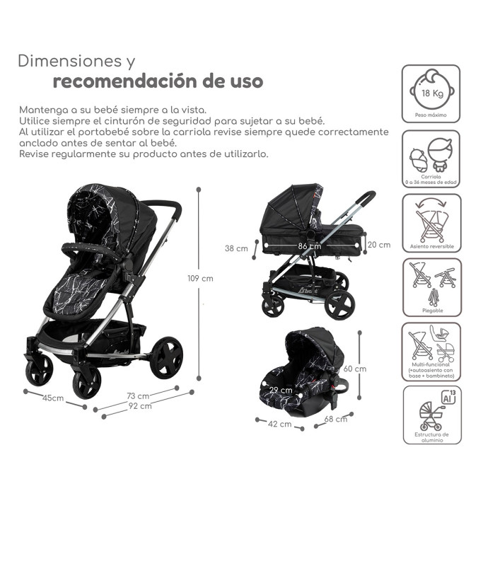 Foto 6 pulgar | Carriola de Viaje para Bebe Plegable con Portabebe Negro