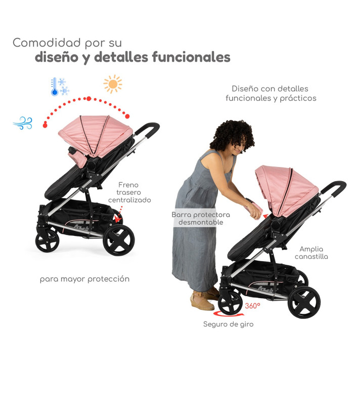 Foto 4 pulgar | Carriola de Viaje para Bebe Plegable con Portabebe Rosa