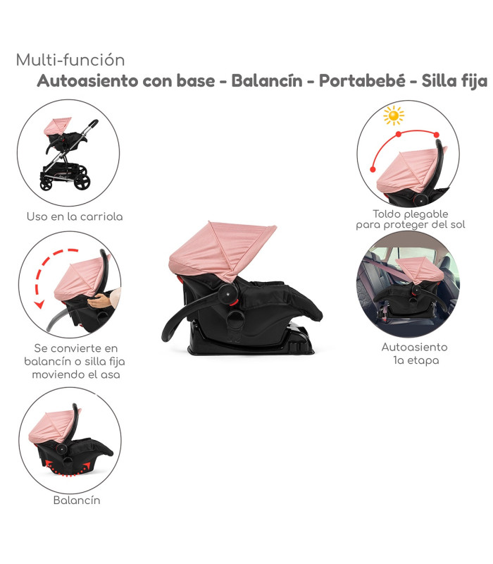 Foto 5 pulgar | Carriola de Viaje para Bebe Plegable con Portabebe Rosa