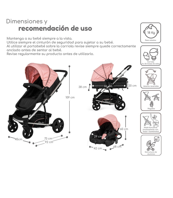 Foto 6 pulgar | Carriola de Viaje para Bebe Plegable con Portabebe Rosa