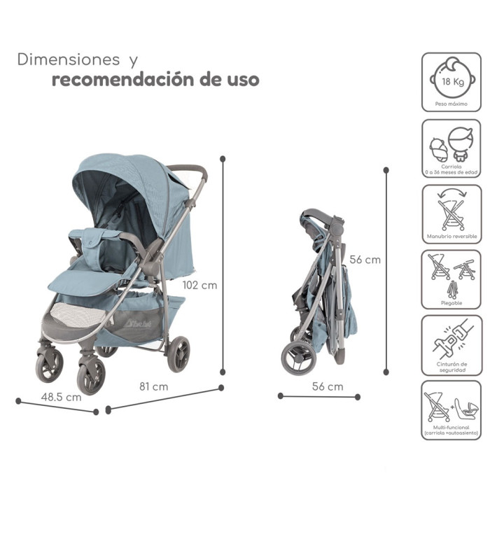 Foto 5 pulgar | Carriola De Viaje Plegable Con Portabebe Manubrio Reverisble - Menta