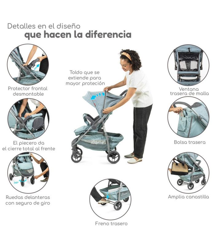 Foto 5 | Carriola De Viaje Plegable Con Portabebe Manubrio Reverisble - Menta