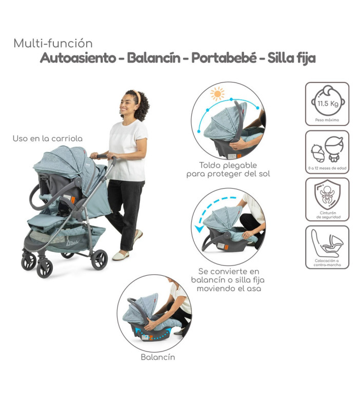 Foto 6 | Carriola De Viaje Plegable Con Portabebe Manubrio Reverisble - Menta