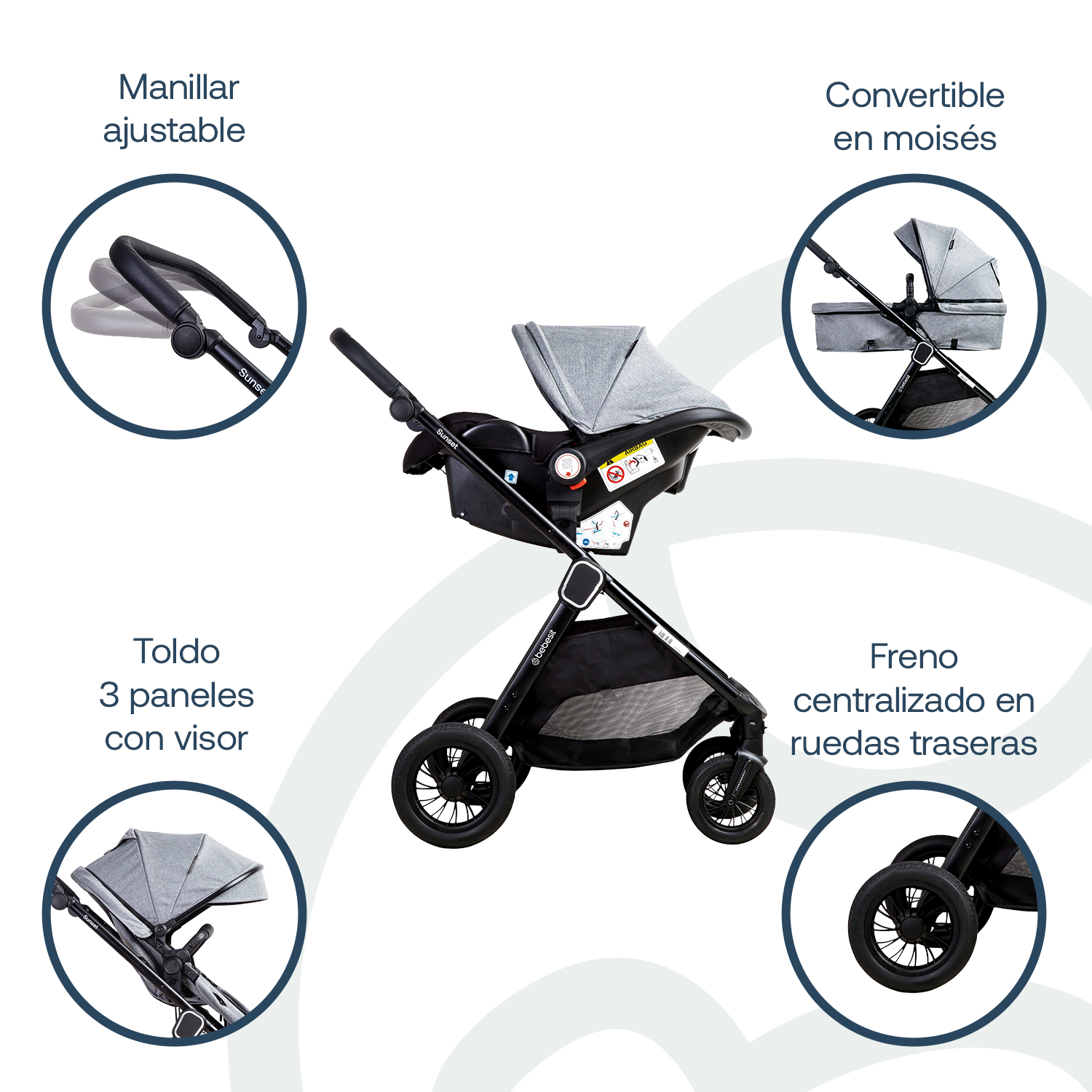 Foto 4 pulgar | Travel System Sunset Isofix Gris
