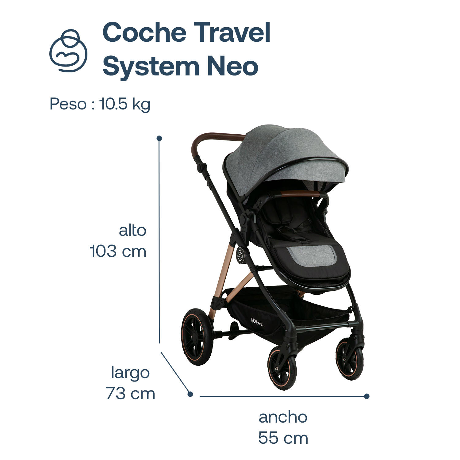 Foto 9 pulgar | Travel System Neo Gris