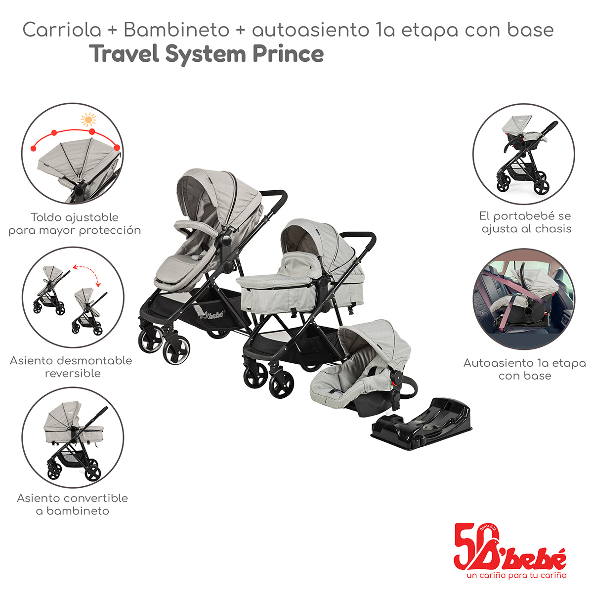 Foto 3 pulgar | Carriola Sistema de Viaje D'bebé Prince Gris