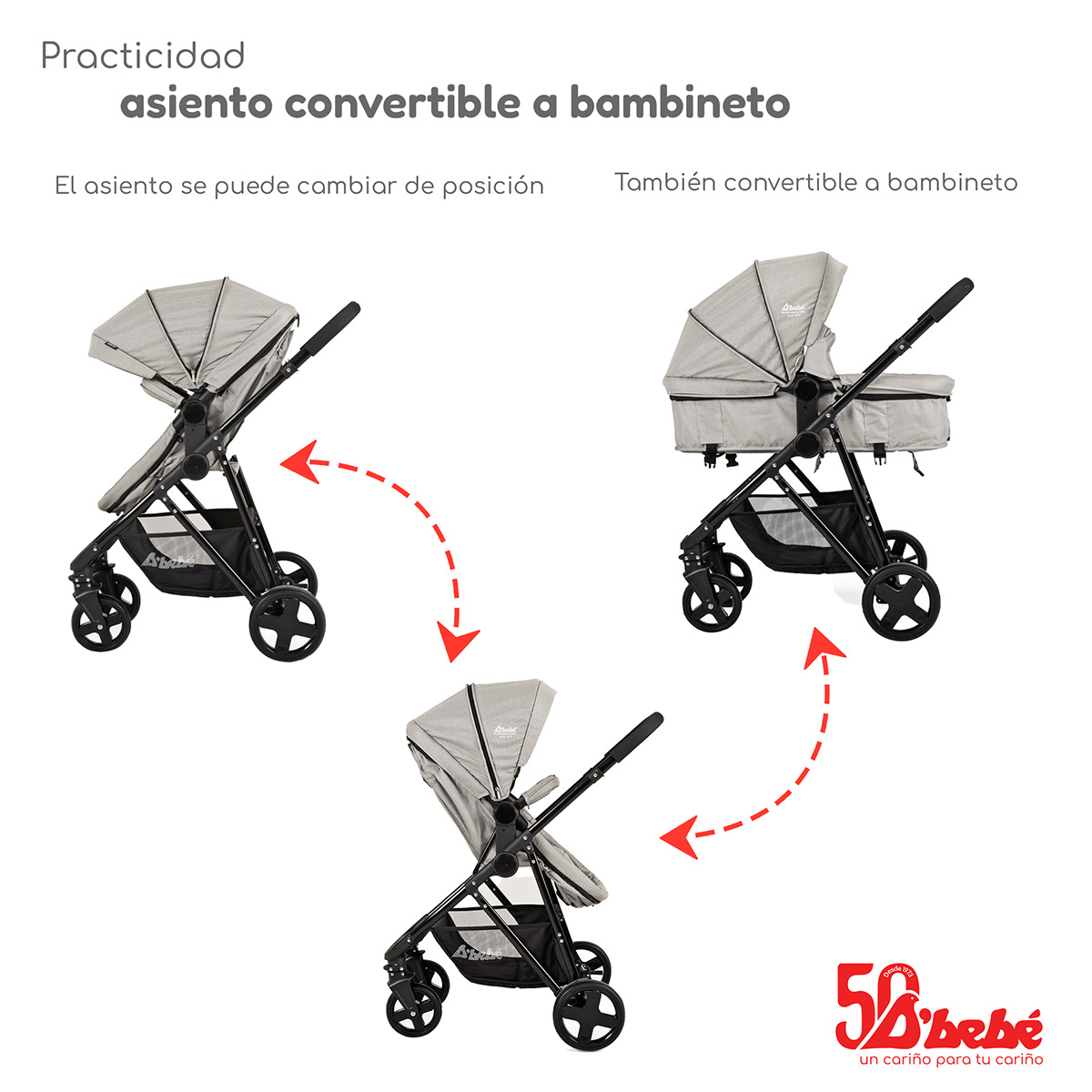 Foto 4 pulgar | Carriola Sistema de Viaje D'bebé Prince Gris