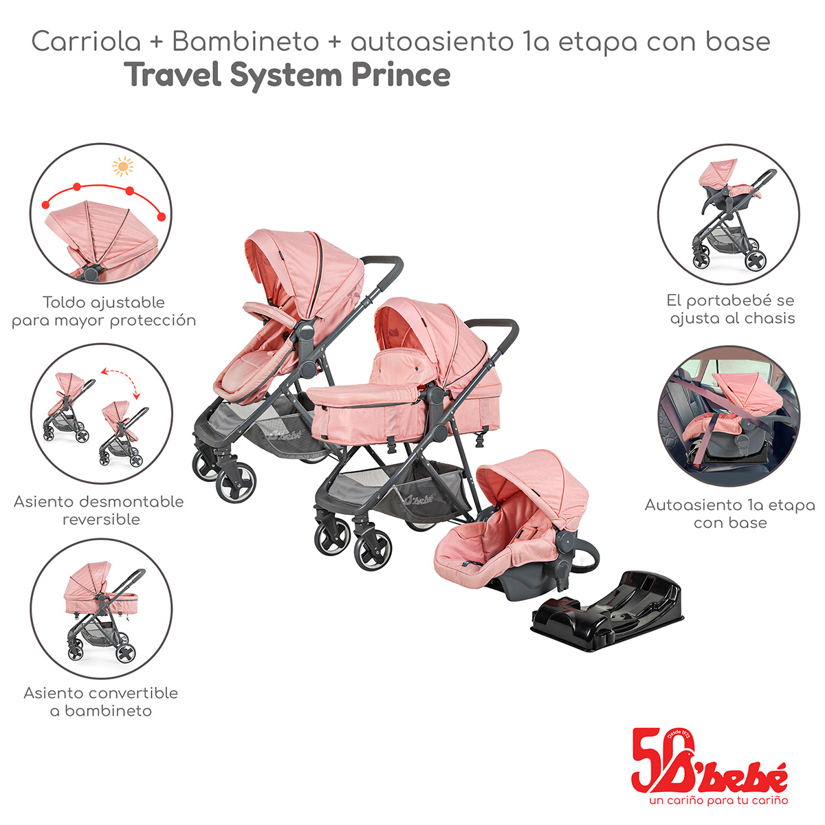 Foto 3 pulgar | Carriola Sistema de Viaje D'bebé Prince Rosa