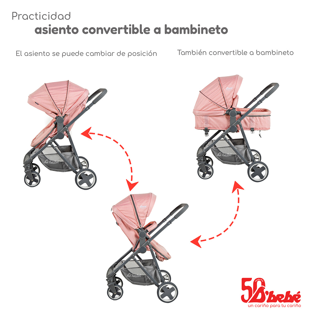 Foto 4 pulgar | Carriola Sistema de Viaje D'bebé Prince Rosa