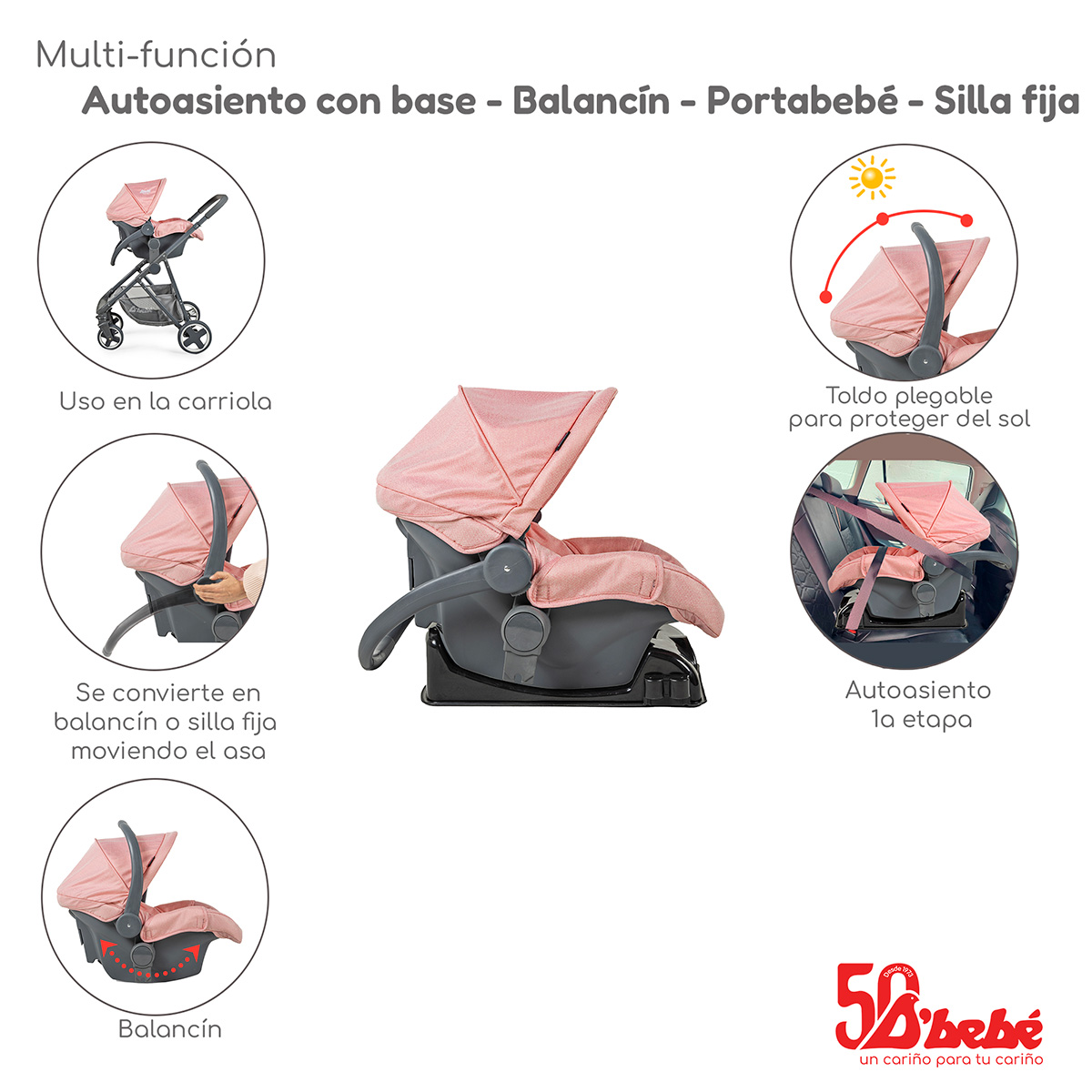 Foto 5 | Carriola Sistema de Viaje D'bebé Prince Rosa