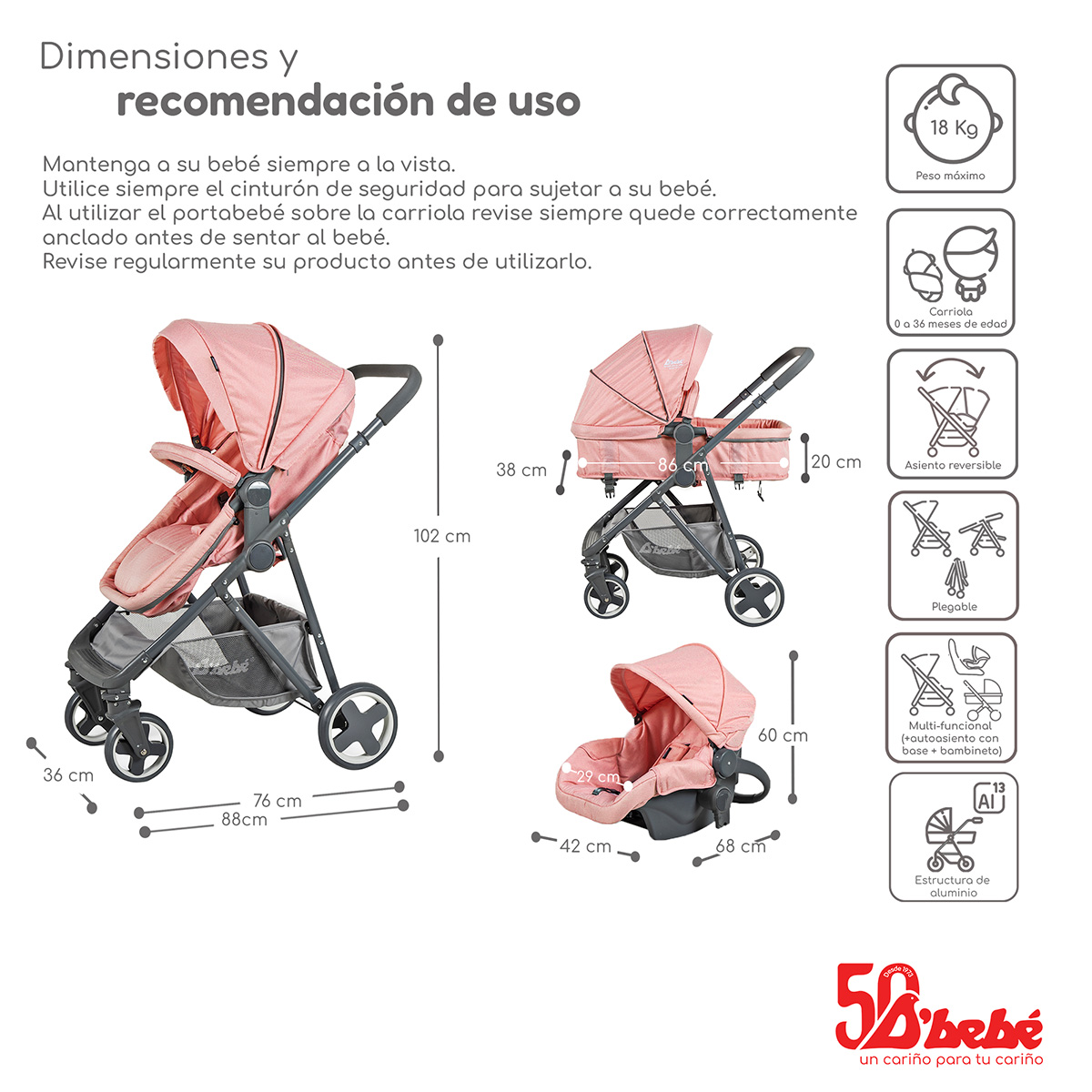 Foto 6 | Carriola Sistema de Viaje D'bebé Prince Rosa