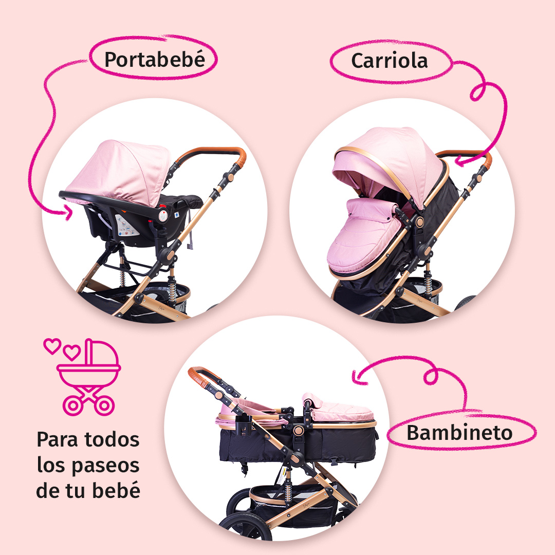 Foto 3 pulgar | Carriola Para Bebé Baby Lux Travel System Con Portabebé Rosa/negro