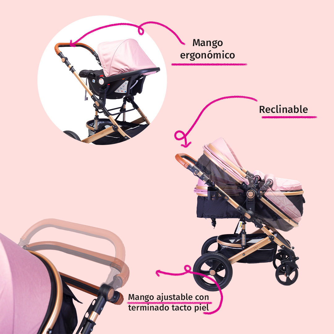 Foto 4 pulgar | Carriola Para Bebé Baby Lux Travel System Con Portabebé Rosa/negro