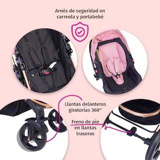 Foto 4 | Carriola Para Bebé Baby Lux Travel System Con Portabebé Rosa/negro